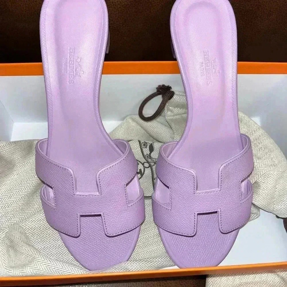 NIB Hermes Oasis Sandals Heels Violet Amethyst 38 - Picture 6 of 8